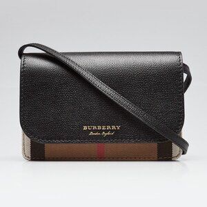 Burberry Black Leather House Check Canvas Derby Crossbody Bag